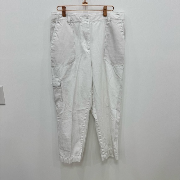 Talbots Linen Cotton Linen Blend White Supersoft Cargo Pant Crop Chino Size 10 - Picture 2 of 6